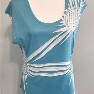 Blue & White Sleeveless Blouse Size Large
